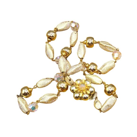 Vintage Beaded Necklace Gold Tone Beads and Faceted AB Crystal with Decorative - Picture 2 of 4